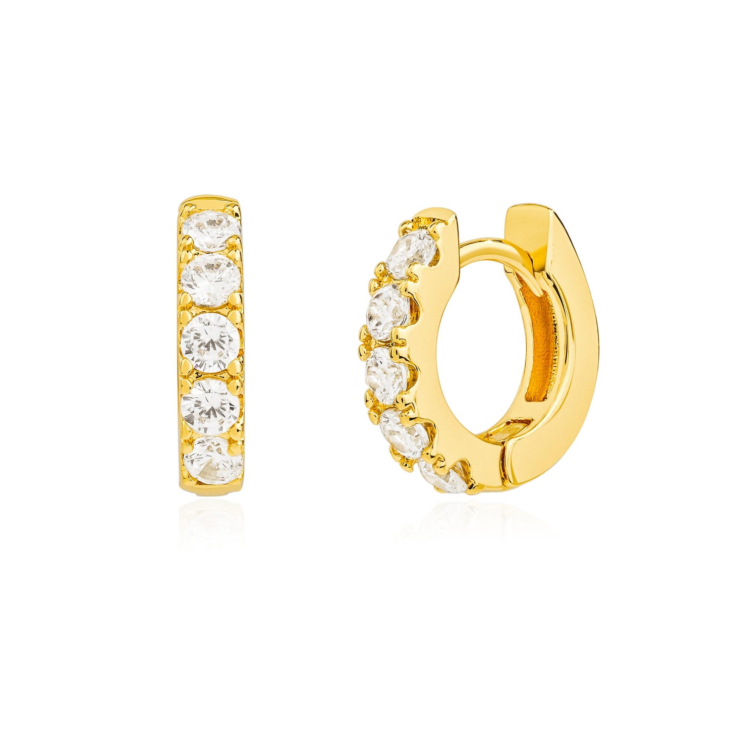 luxury gold huggie earrings close up showing quality and fine details
