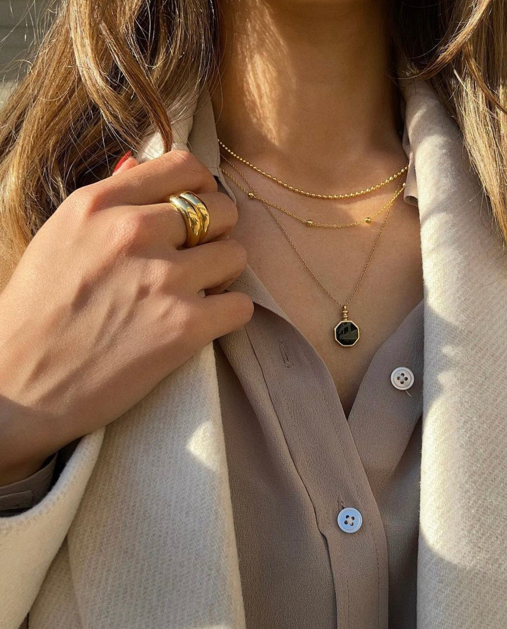 18k gold plated jewelry stackable sets luxury chain obsidian necklace pendant