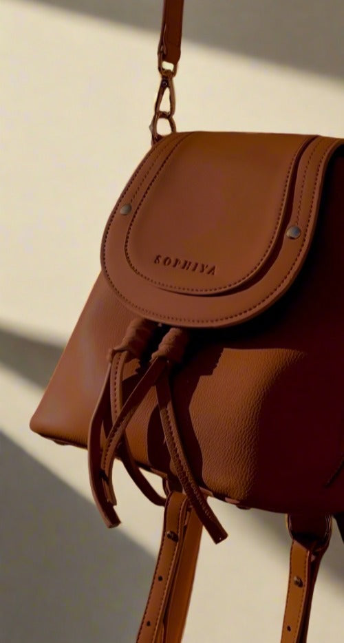 Cognac brown Sophiya Zoe convertible small backpack