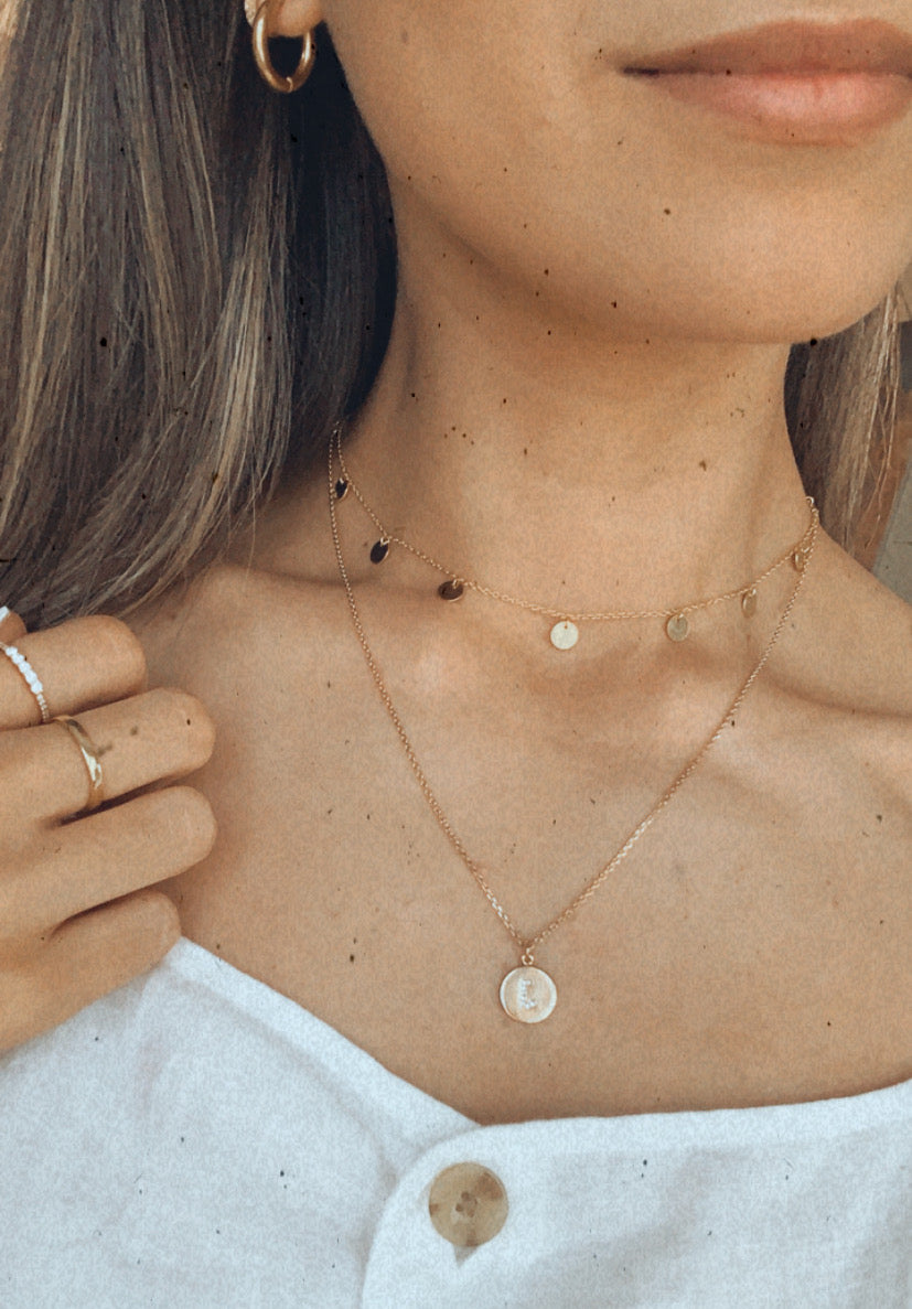 initial cz letter necklace choker disc gold