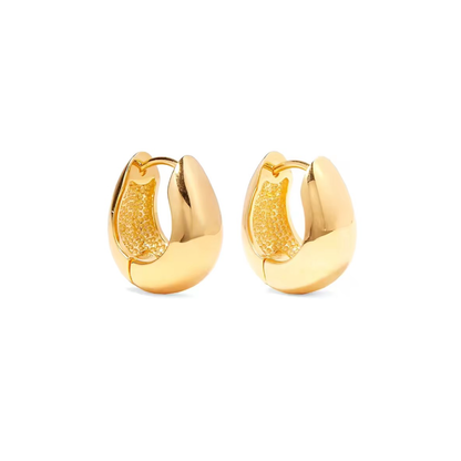 Medium sized statement 18k gold plated huggie earrings with textured interior