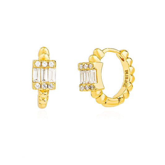 18k gold plated earrings cz stud baguette textured earrings
