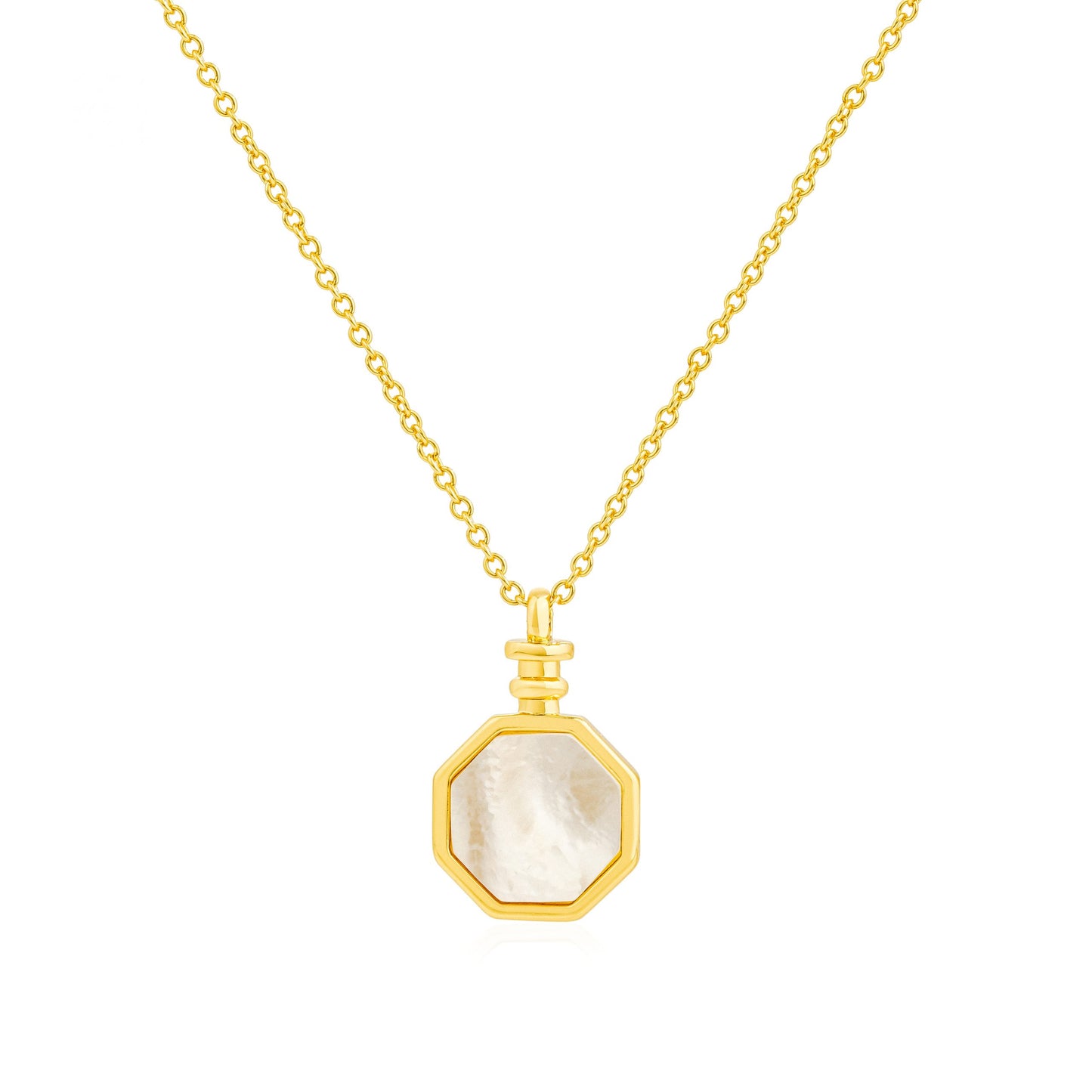 18k gold plated brass necklace pearl octagonal pendant summer