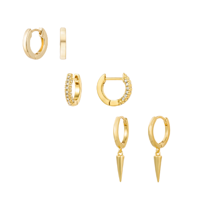 ashley kate lucy ii set 18k gold plated earrings dagger cubic zirconia huggies