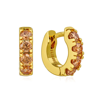 carrie huggies 18k gold plated earrings rhodolite cubic zirconia perfect for first or second piercings to stack