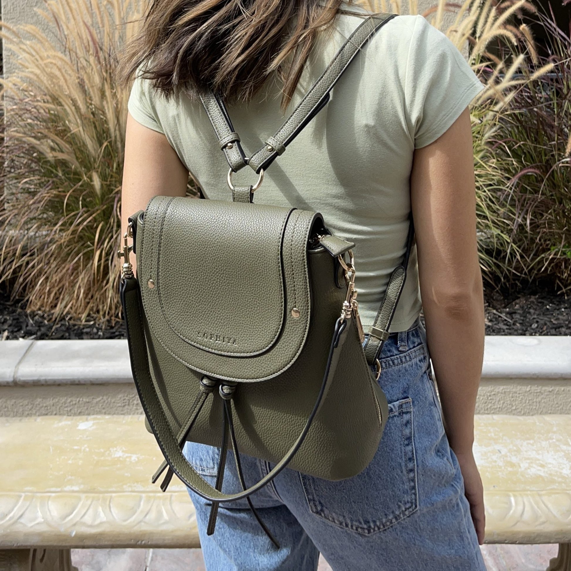 samantha large convertible backpack olive green