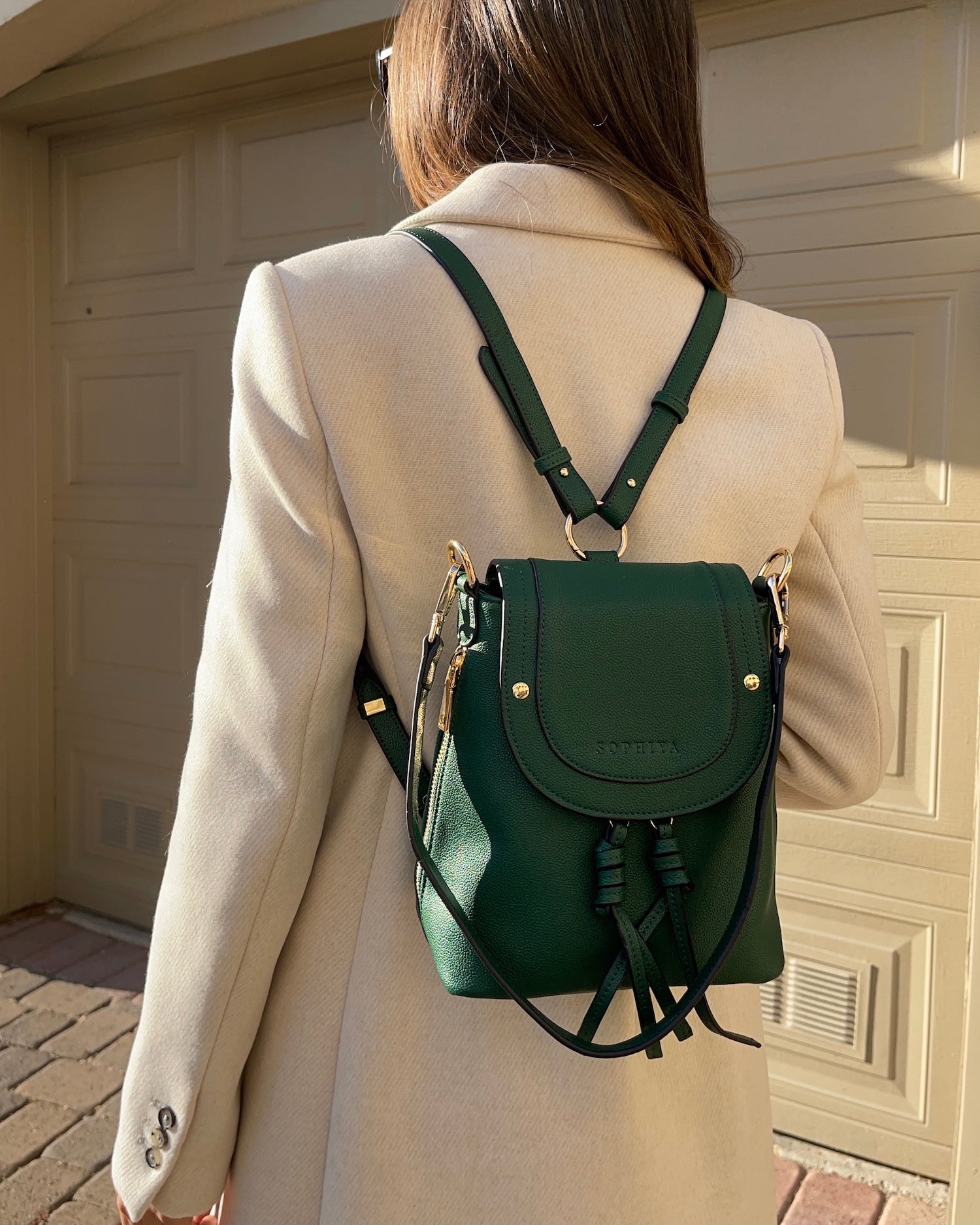 emerald green mini backpack Zoe Convertible Small Backpack, Affordable Designer Bag, Vegan Leather Black